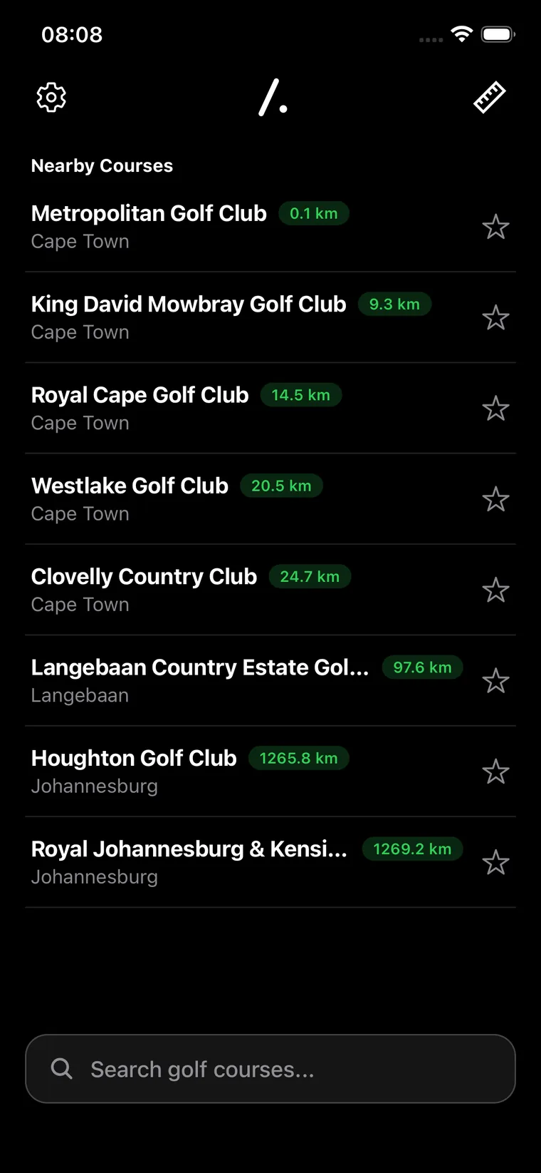 Nearby golf courses sorted by distance from your location
