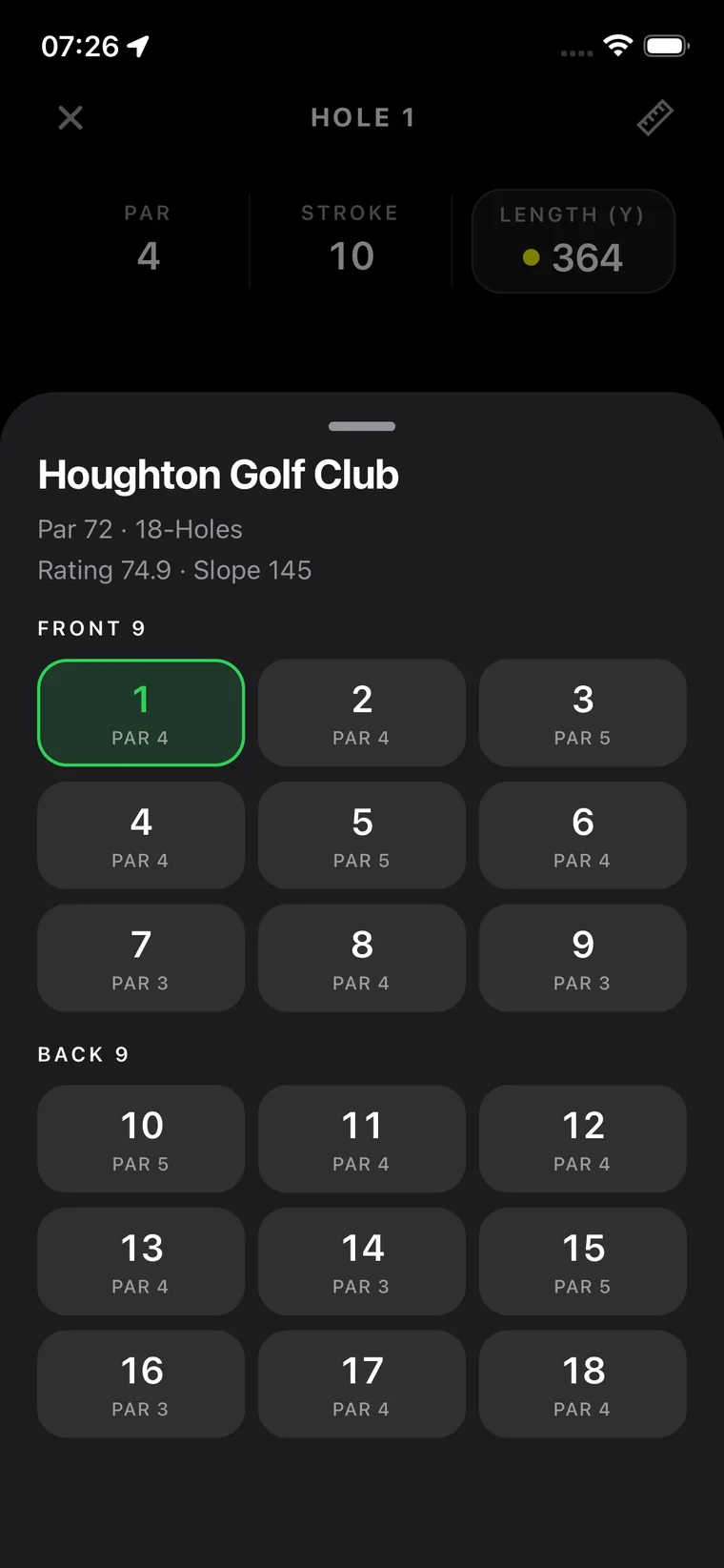18-hole grid selector to jump to any hole